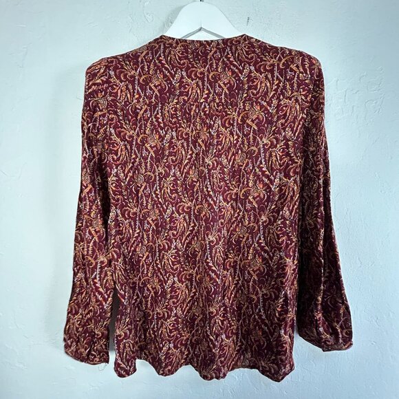 Lucky Brand Womens V-Neck Paisley Print Long Sleeve High Low Blouse Red New $99 - Picture 2 of 8
